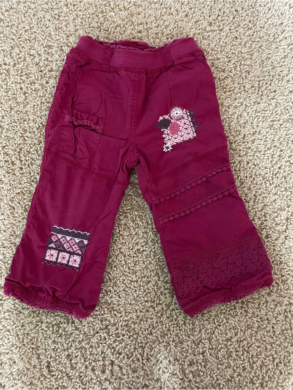 NAARTJIE deep purple pants with lace and patch work detail 18-24m